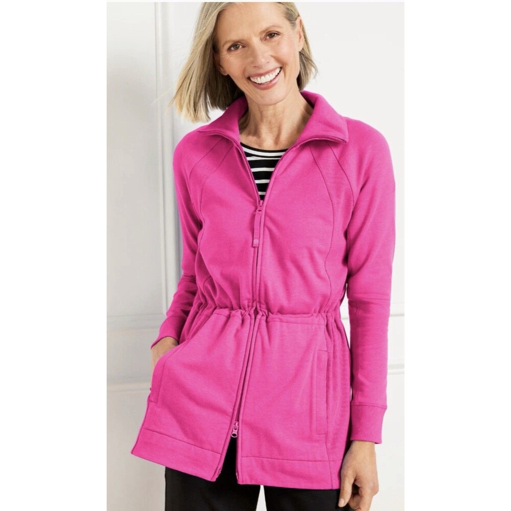 NEW T BY TALBOTS PINK MODAL FRENCH TERRY FULL ZIP JACKET SZ M Cinch Waist Comfy